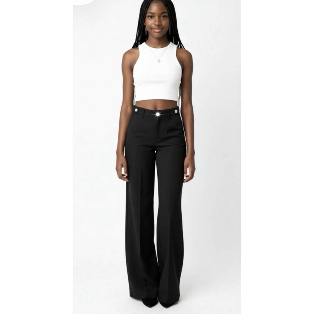 NEW BIANCO mika wide trouser with rhinestone buttons in black